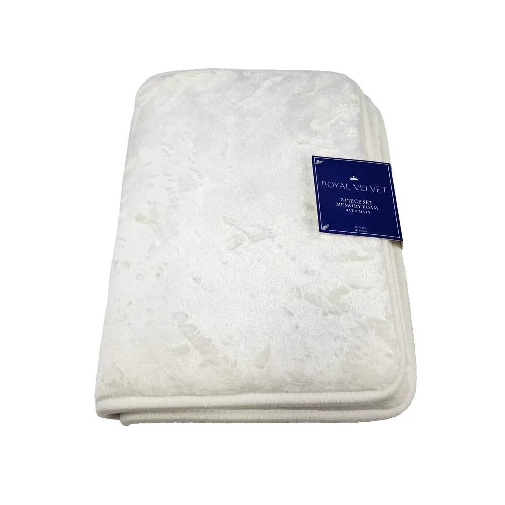 2-Pk 17x24 Royal Velvet Signature Memory Foam Bath Rugs Set White Non-Skid Mats